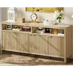 Buffet encastré à 4 portes, Grand buffet de cuisine, Buffet de style Mid-Century avec table de bar ou bar à café en bois pour salon, salle à manger ou entrée