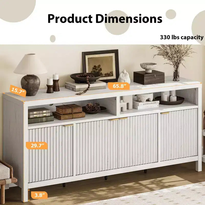 Buffet encastré à 4 portes, Grand buffet de cuisine, Buffet de style Mid-Century avec table de bar ou bar à café en bois pour salon, salle à manger ou entrée