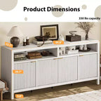 Buffet encastré à 4 portes, Grand buffet de cuisine, Buffet de style Mid-Century avec table de bar ou bar à café en bois pour salon, salle à manger ou entrée