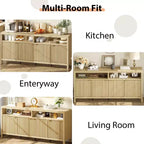 Buffet encastré à 4 portes, Grand buffet de cuisine, Buffet de style Mid-Century avec table de bar ou bar à café en bois pour salon, salle à manger ou entrée