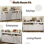 Buffet encastré à 4 portes, Grand buffet de cuisine, Buffet de style Mid-Century avec table de bar ou bar à café en bois pour salon, salle à manger ou entrée