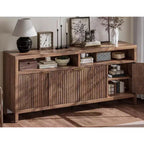 Buffet encastré à 4 portes, Grand buffet de cuisine, Buffet de style Mid-Century avec table de bar ou bar à café en bois pour salon, salle à manger ou entrée