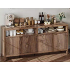 Buffet encastré à 4 portes, Grand buffet de cuisine, Buffet de style Mid-Century avec table de bar ou bar à café en bois pour salon, salle à manger ou entrée