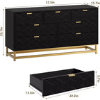 Commode de chambre à 7 tiroirs, grande coiffeuse de 136 cm avec pieds en métal, grand espace de rangement, convient pour chambre, salon, entrée