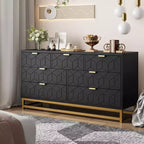 Commode de chambre à 7 tiroirs, grande coiffeuse de 136 cm avec pieds en métal, grand espace de rangement, convient pour chambre, salon, entrée