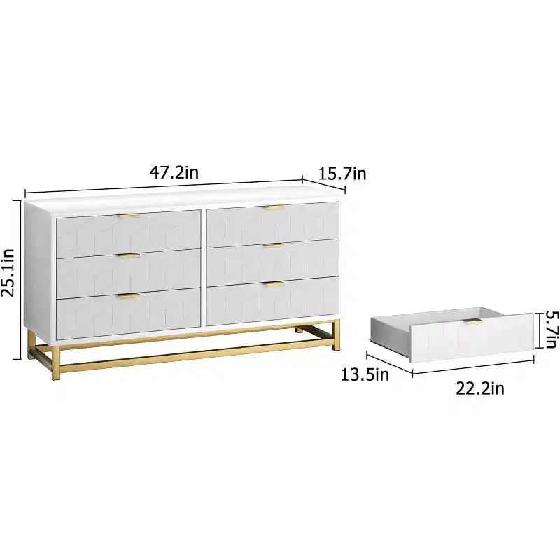 Commode de chambre à 7 tiroirs, grande coiffeuse de 136 cm avec pieds en métal, grand espace de rangement, convient pour chambre, salon, entrée