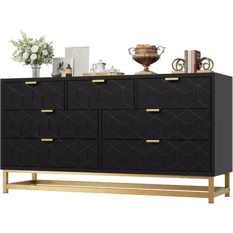 Bedroom 7 Drawer Storage Chest, 53.5 Inch Large Dressing Table with Metal Legs, Spacious Storage Space, Suitable for Bedroom, Living Room, Entryway