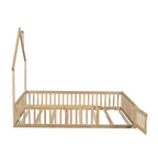 Lit plateforme en bois pleine grandeur en forme de maison avec garde-corps, cadre de lit en bois massif au sol avec tête de lit en forme de maison pour enfants