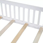 Lit plateforme en bois pleine grandeur en forme de maison avec garde-corps, cadre de lit en bois massif au sol avec tête de lit en forme de maison pour enfants