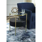 Signature Design by Ashley Nedman Table d'appoint contemporaine noire et or avec haut-parleur Bluetooth