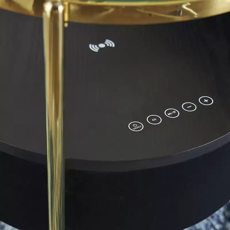 Signature Design by Ashley Nedman Table d'appoint contemporaine noire et or avec haut-parleur Bluetooth
