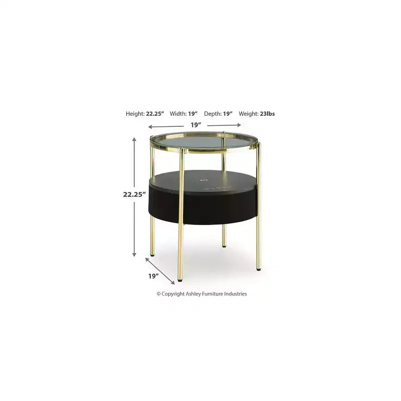Signature Design by Ashley Nedman Table d'appoint contemporaine noire et or avec haut-parleur Bluetooth