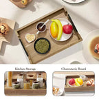 Plateau de service 17" en acacia C, plateau en bois avec poignées en métal (marron, pour table basse/bar/cuisine/salle de bain)