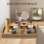 Plateau de service 17" en acacia C, plateau en bois avec poignées en métal (marron, pour table basse/bar/cuisine/salle de bain)