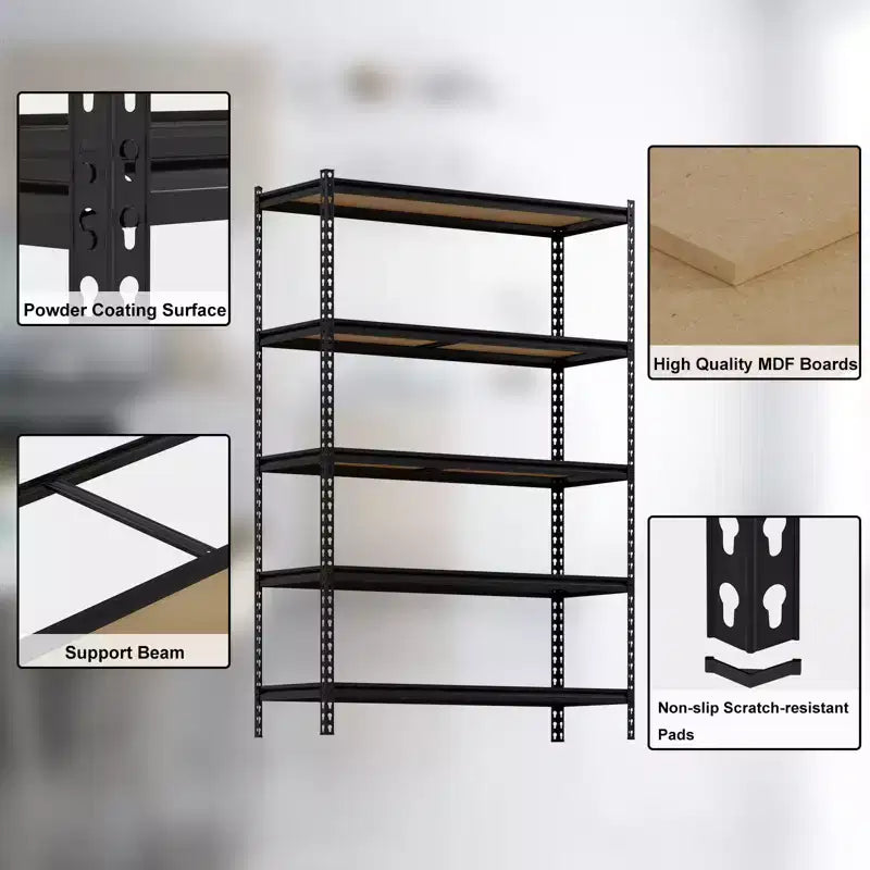 Étagères de rangement de garage à 5 niveaux, étagères utilitaires robustes en métal, étagères de rangement réglables pour garage, cuisine, sous-sol