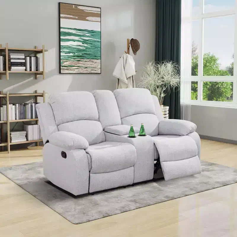 MAYEERTY Reclining Loveseat, 2-Seat Wear-Resistant Fabric Recliner with Storage & Cup Holders for Living Room, Grey