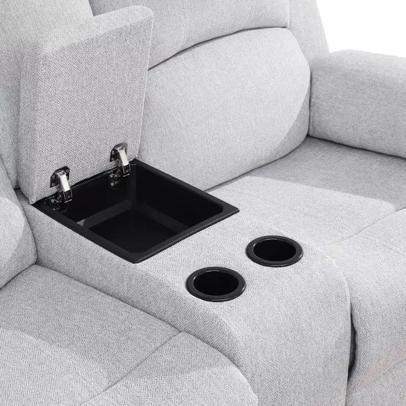 MAYEERTY Causeuse inclinable, Fauteuil inclinable 2 places en tissu résistant à l'usure avec rangement et porte-gobelets pour salon, Gris