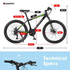 NAYSAYE Vélo VTT 26 Pouces, 21 Vitesses, Freins à Disque, Cadre en Acier Carbone, Vélos pour Adultes pour le Tout-Terrain, Noir et Vert, 71*25*39.3