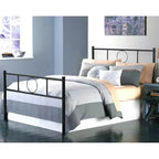 Cadre de lit double en métal FurnitureR avec tête et pied de lit, rangement sous le sommier, pas besoin de sommier tapissier, noir