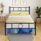 Cadre de lit double en métal FurnitureR avec tête et pied de lit, rangement sous le sommier, pas besoin de sommier tapissier, noir