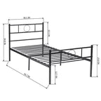 Cadre de lit double en métal FurnitureR avec tête et pied de lit, rangement sous le sommier, pas besoin de sommier tapissier, noir