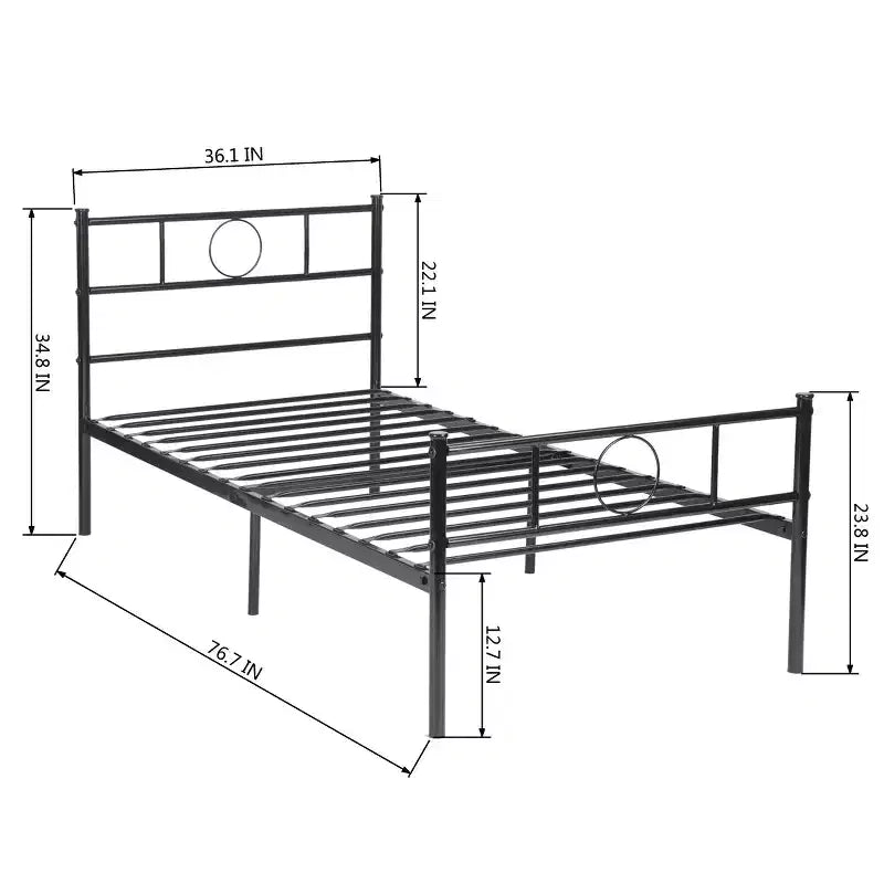 Cadre de lit double en métal FurnitureR avec tête et pied de lit, rangement sous le sommier, pas besoin de sommier tapissier, noir