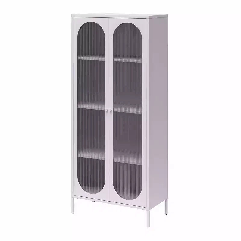 GDFStudio Charleston Armoire d'appoint haute moderne à 2 portes avec portes en verre cannelé