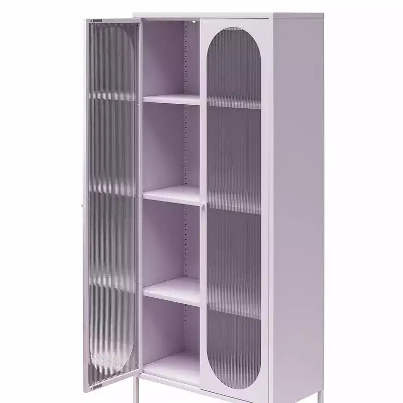 GDFStudio Charleston Armoire d'appoint haute moderne à 2 portes avec portes en verre cannelé