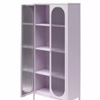 GDFStudio Charleston Armoire d'appoint haute moderne à 2 portes avec portes en verre cannelé