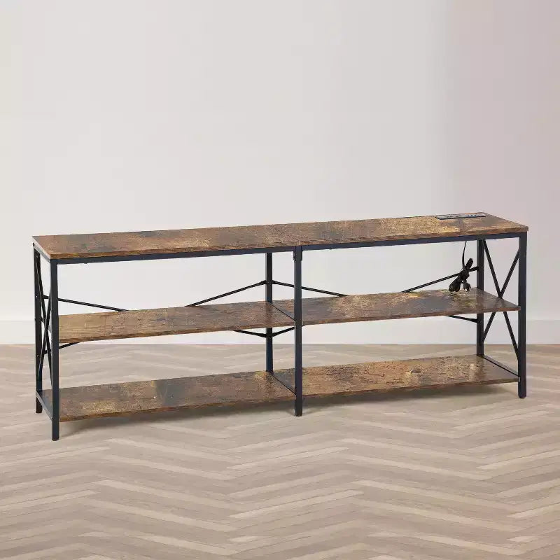 Meuble TV FurnitureR 160 cm avec lumières LED et station d'alimentation, centre de divertissement avec étagères de rangement, ports USB et prises, 178 cm, marron