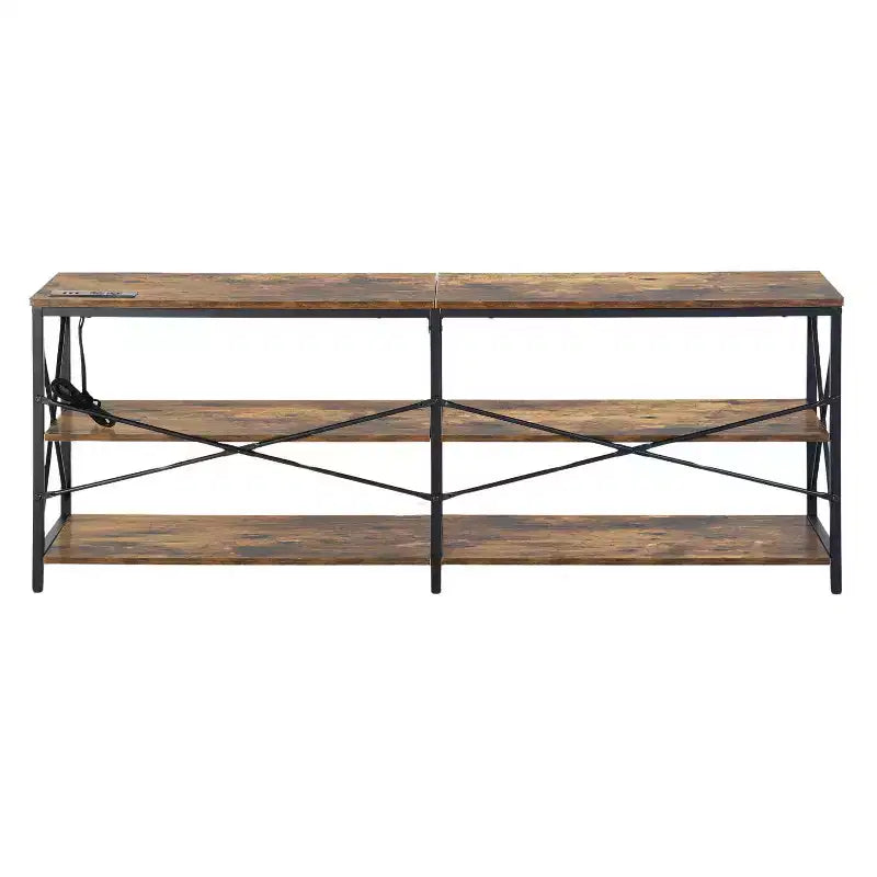 Meuble TV FurnitureR 160 cm avec lumières LED et station d'alimentation, centre de divertissement avec étagères de rangement, ports USB et prises, 178 cm, marron