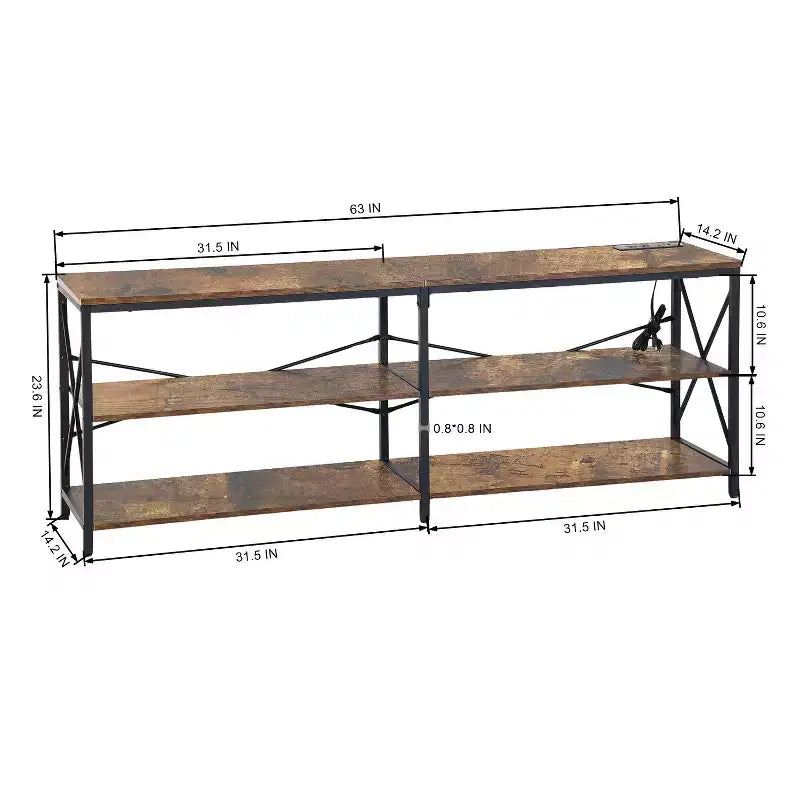 Meuble TV FurnitureR 160 cm avec lumières LED et station d'alimentation, centre de divertissement avec étagères de rangement, ports USB et prises, 178 cm, marron
