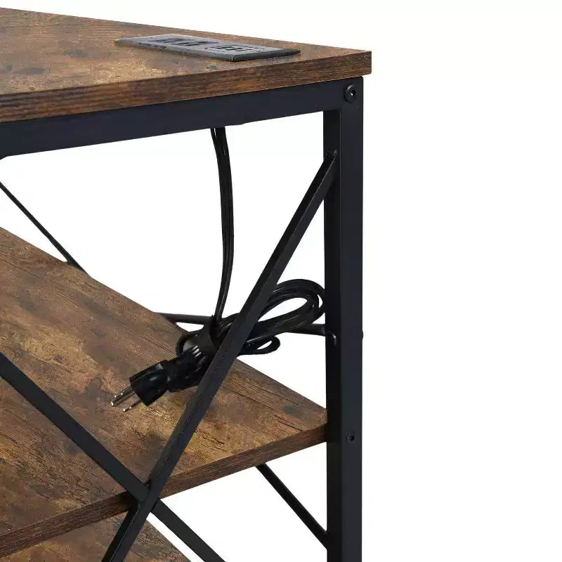 Meuble TV FurnitureR 160 cm avec lumières LED et station d'alimentation, centre de divertissement avec étagères de rangement, ports USB et prises, 178 cm, marron
