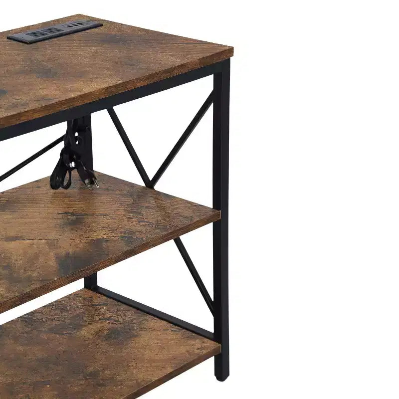 Meuble TV FurnitureR 160 cm avec lumières LED et station d'alimentation, centre de divertissement avec étagères de rangement, ports USB et prises, 178 cm, marron