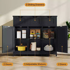 Zevemomo Buffet de ferme moderne avec tiroir et étagère réglable, armoire de rangement de cuisine et de bar à café pour salle à manger, noir