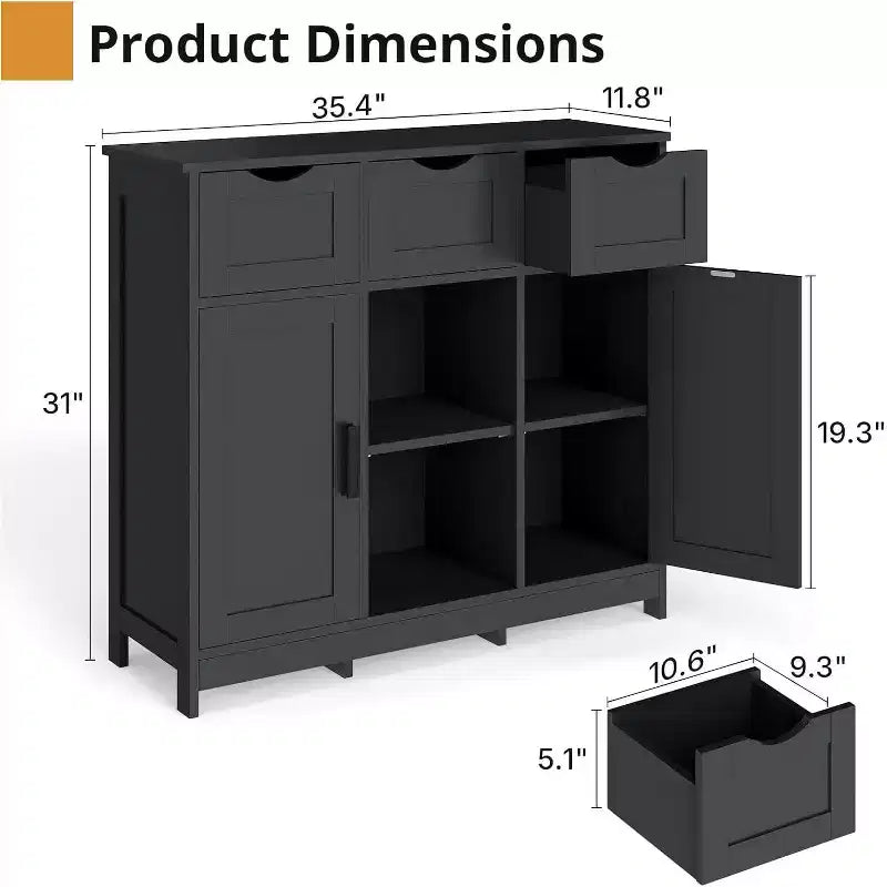 Zevemomo Buffet de ferme moderne avec tiroir et étagère réglable, armoire de rangement de cuisine et de bar à café pour salle à manger, noir