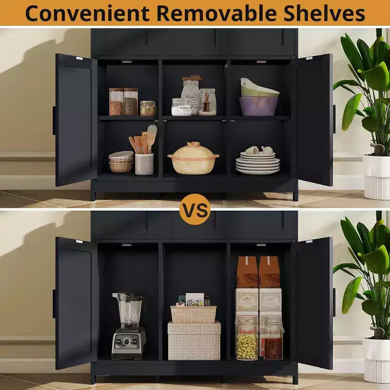 Zevemomo Buffet de ferme moderne avec tiroir et étagère réglable, armoire de rangement de cuisine et de bar à café pour salle à manger, noir