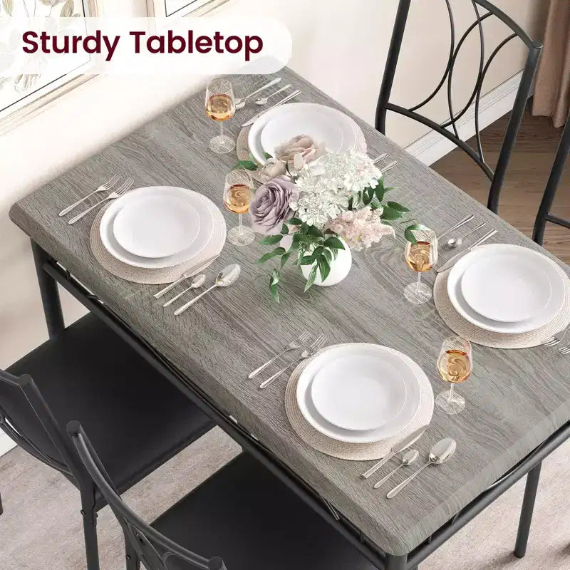 Table et chaises de cuisine pour 4 personnes, Ensemble de table à manger pour 4 avec chaises rembourrées, Ensemble de table de cuisine en métal et bois, Ensemble de table à manger rectangulaire