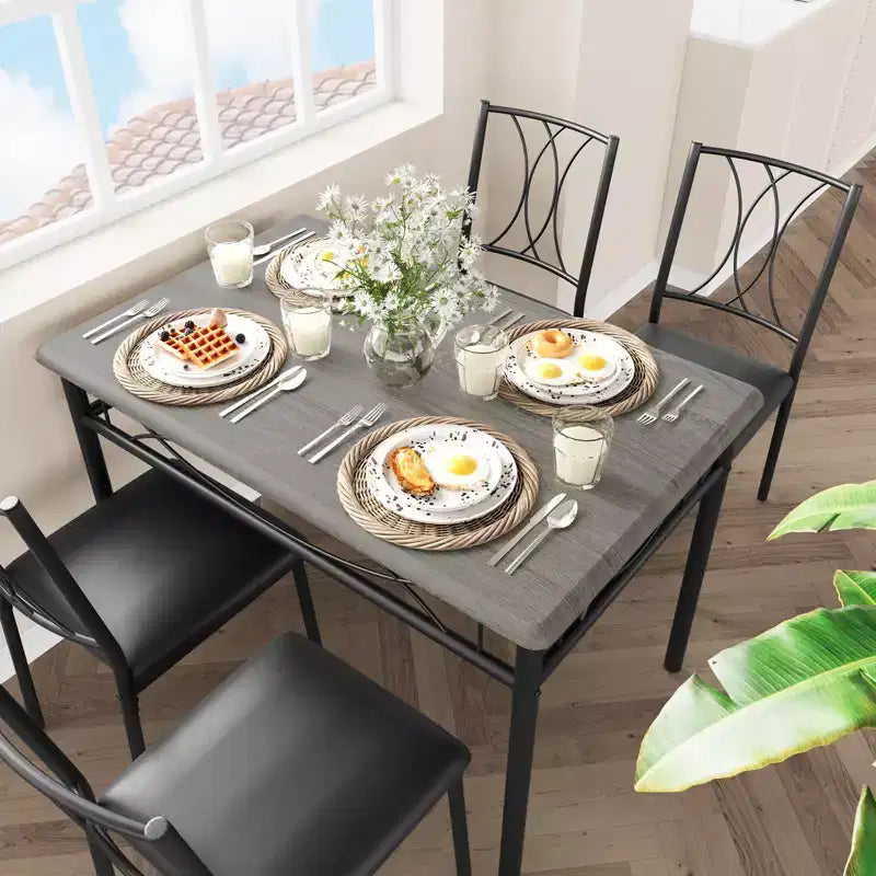 Table et chaises de cuisine pour 4 personnes, Ensemble de table à manger pour 4 avec chaises rembourrées, Ensemble de table de cuisine en métal et bois, Ensemble de table à manger rectangulaire