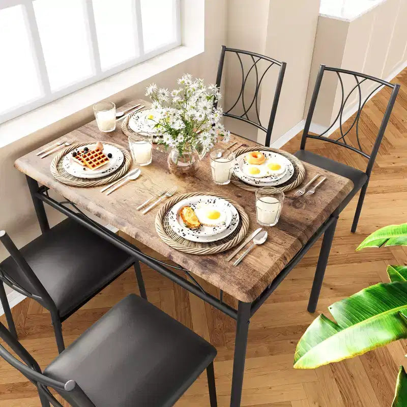 Table et chaises de cuisine pour 4 personnes, Ensemble de table à manger pour 4 avec chaises rembourrées, Ensemble de table de cuisine en métal et bois, Ensemble de table à manger rectangulaire