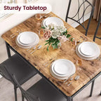 Table et chaises de cuisine pour 4 personnes, Ensemble de table à manger pour 4 avec chaises rembourrées, Ensemble de table de cuisine en métal et bois, Ensemble de table à manger rectangulaire