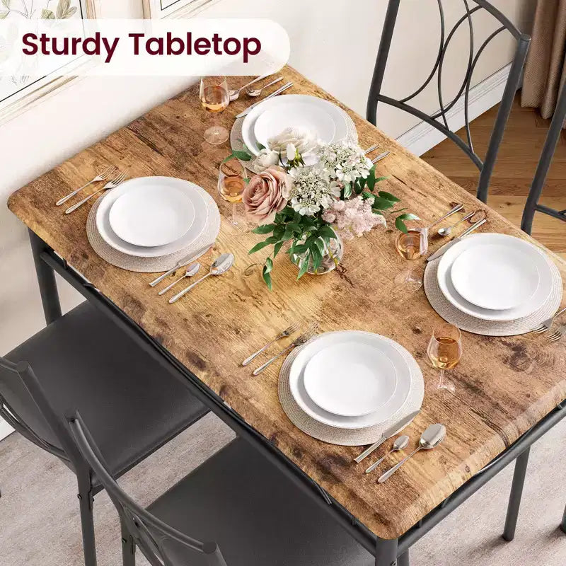 Table et chaises de cuisine pour 4 personnes, Ensemble de table à manger pour 4 avec chaises rembourrées, Ensemble de table de cuisine en métal et bois, Ensemble de table à manger rectangulaire