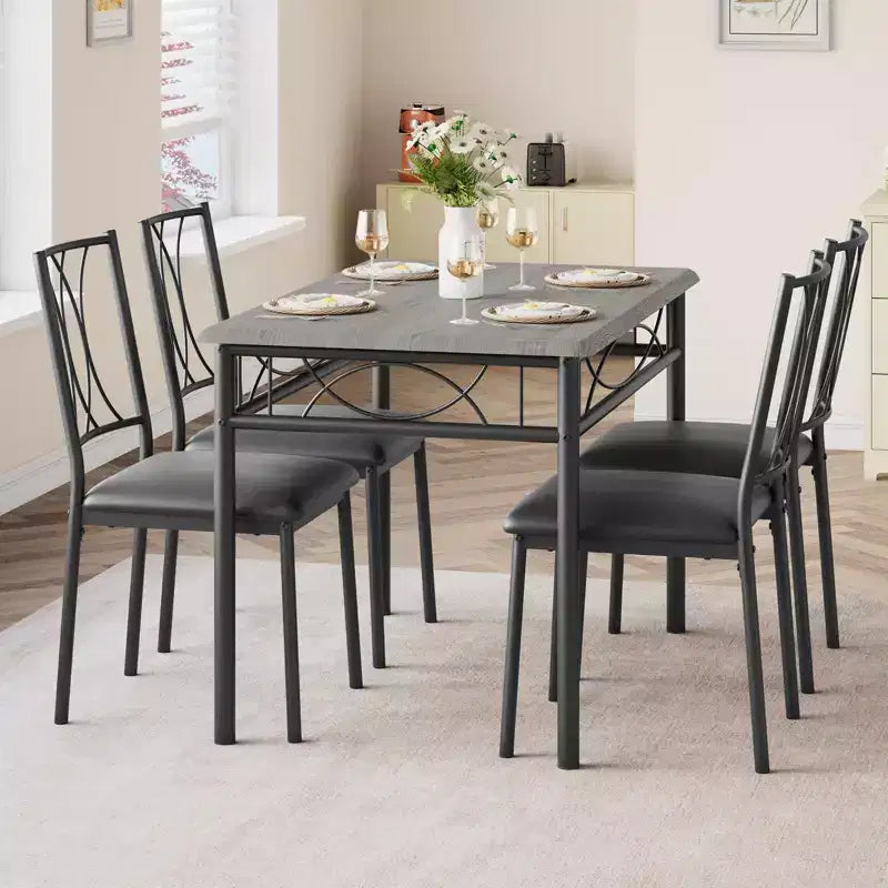 Table et chaises de cuisine pour 4 personnes, Ensemble de table à manger pour 4 avec chaises rembourrées, Ensemble de table de cuisine en métal et bois, Ensemble de table à manger rectangulaire