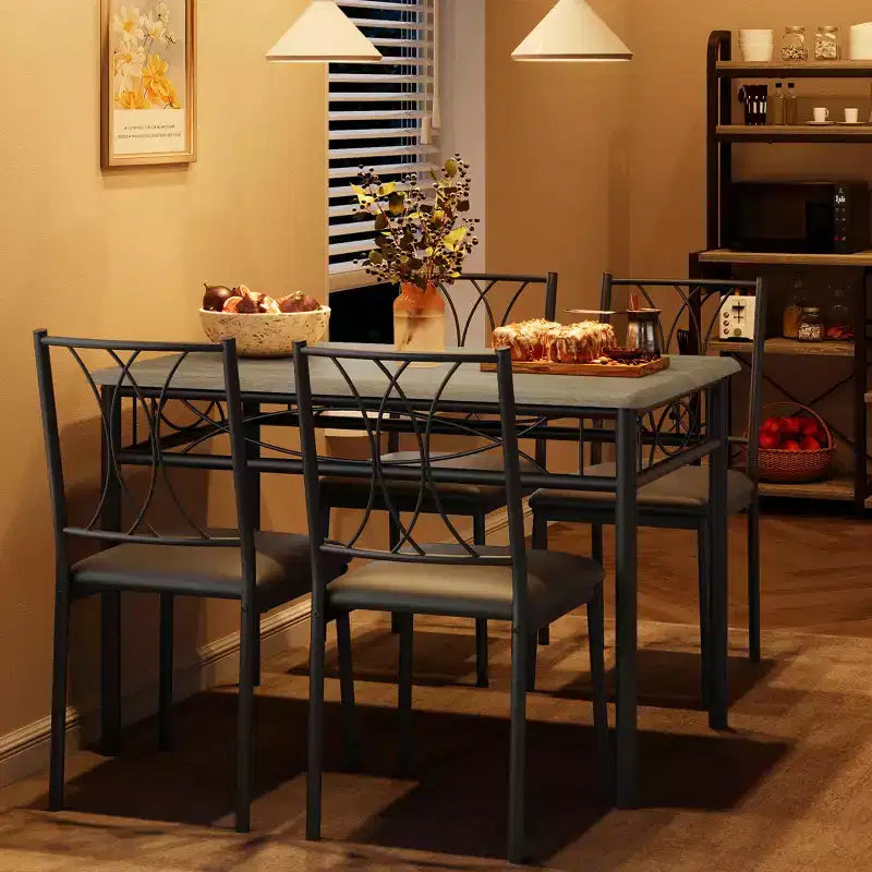 Table et chaises de cuisine pour 4 personnes, Ensemble de table à manger pour 4 avec chaises rembourrées, Ensemble de table de cuisine en métal et bois, Ensemble de table à manger rectangulaire