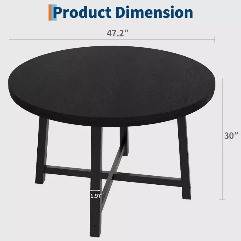 Table à manger ronde de 47" pour 4 personnes, table de salle à manger de cuisine avec cadre métallique robuste, table de cuisine ronde en bois pour un gain de place