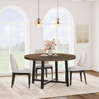 Table à manger ronde de 47" pour 4 personnes, table de salle à manger de cuisine avec cadre métallique robuste, table de cuisine ronde en bois pour un gain de place
