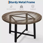 Table à manger ronde de 47" pour 4 personnes, table de salle à manger de cuisine avec cadre métallique robuste, table de cuisine ronde en bois pour un gain de place