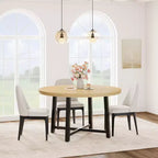 Table à manger ronde de 47" pour 4 personnes, table de salle à manger de cuisine avec cadre métallique robuste, table de cuisine ronde en bois pour un gain de place