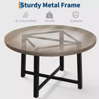 Table à manger ronde de 47" pour 4 personnes, table de salle à manger de cuisine avec cadre métallique robuste, table de cuisine ronde en bois pour un gain de place