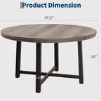 Table à manger ronde de 47" pour 4 personnes, table de salle à manger de cuisine avec cadre métallique robuste, table de cuisine ronde en bois pour un gain de place